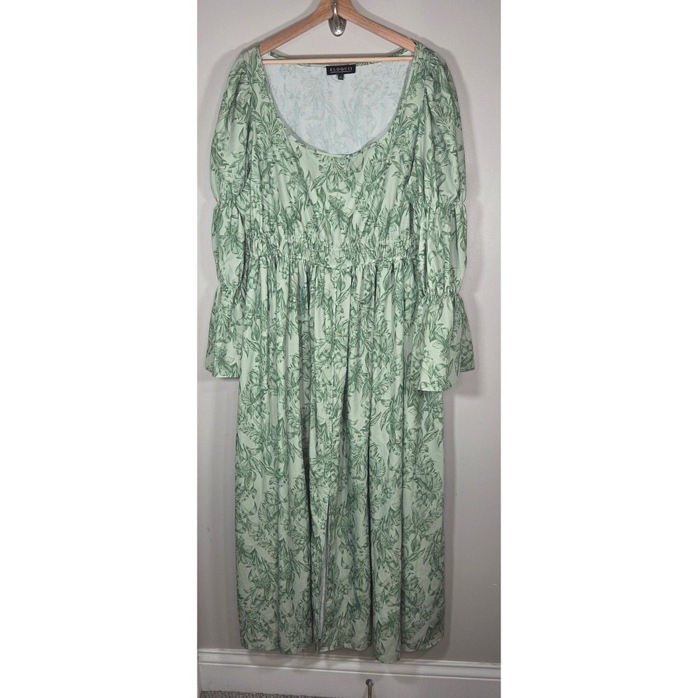 Eloquii Botanical Print Maxi Dress Size 22 Tiered Puff Sleeve Smocked Waist New